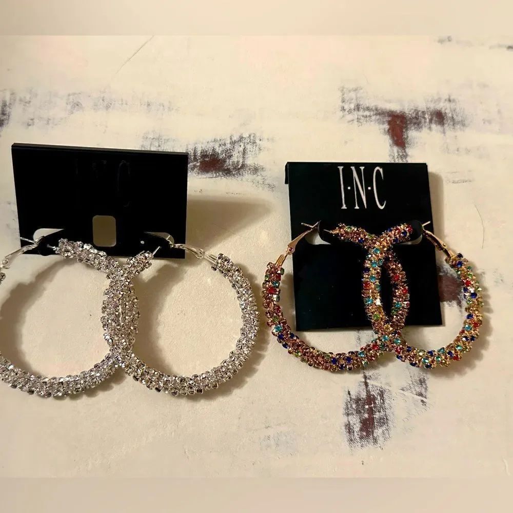 INC Bling medium hoop earrings silver gold